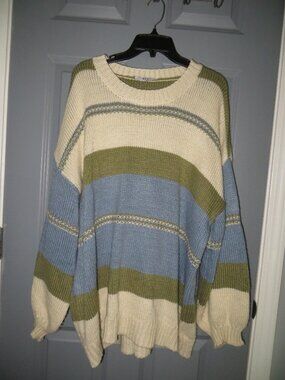 Grey Bandit Blue & Green Striped Sweater (XL)